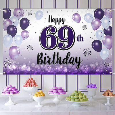 Decoración cumpleaños 69 años globo morado grande
