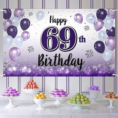 Decoración cumpleaños 69 años globo morado grande