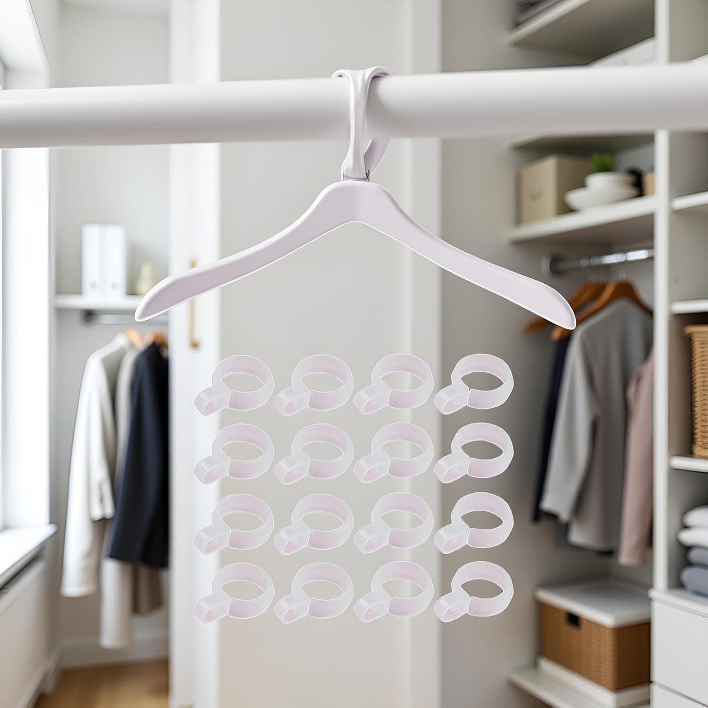 50 Ganchos Plástico Blanco para Colgar Ropa con Hebilla