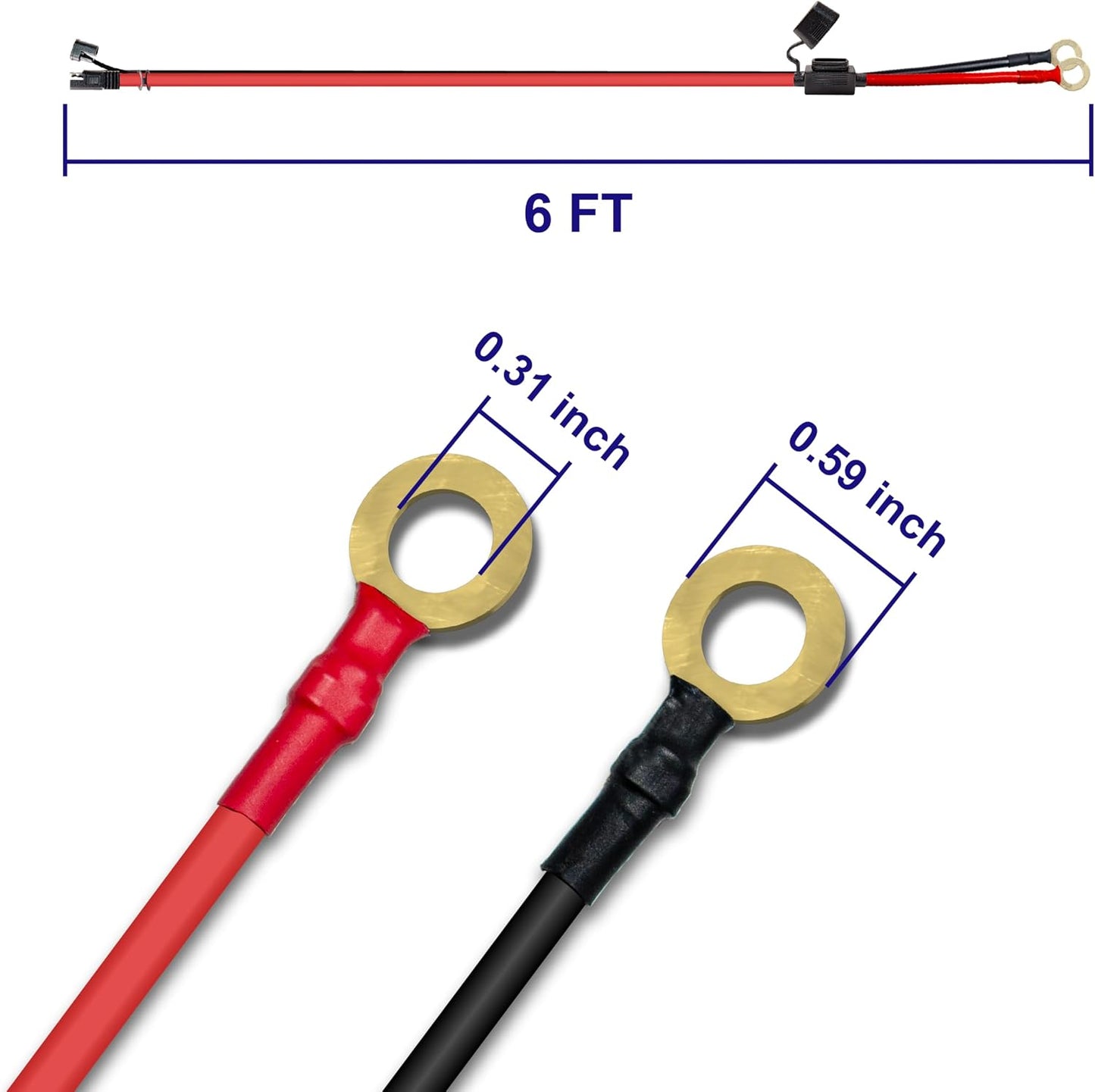 Cable carga 10 AWG 6ft con conectores SAE 2 pines para auto