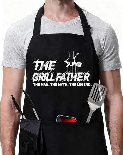 Delantal chef negro ajustable para barbacoa con bolsillos