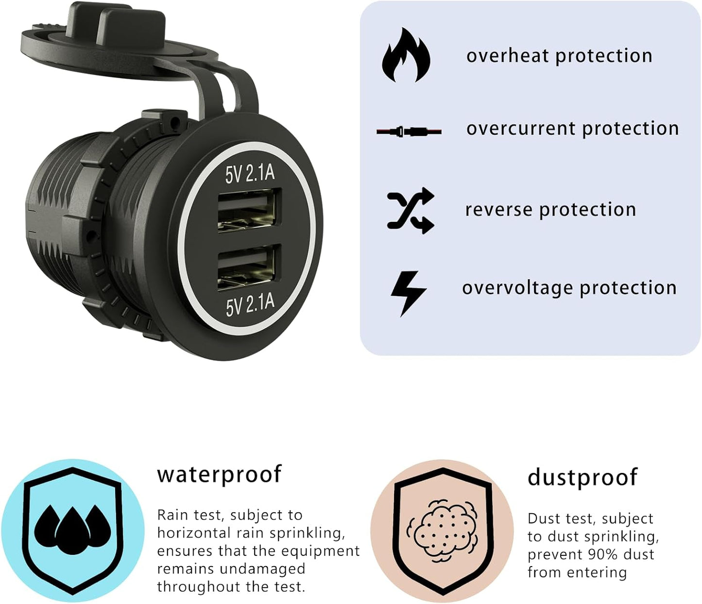 Enchufe USB dual 12V/24V 2.1A para motocicleta coche