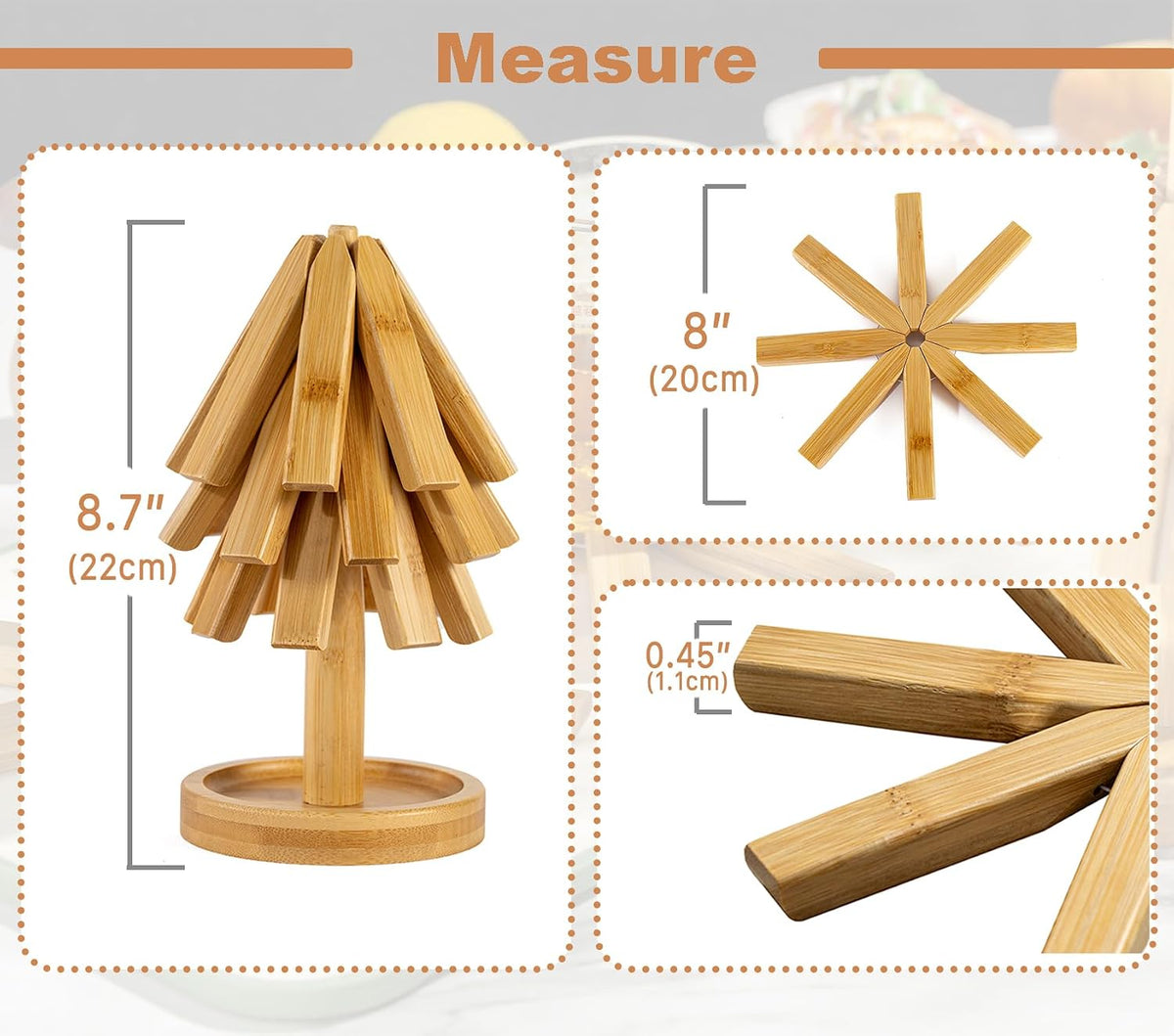 Set 3 Salvamanteles Bambú 8pulg Soporte Calor Resistente