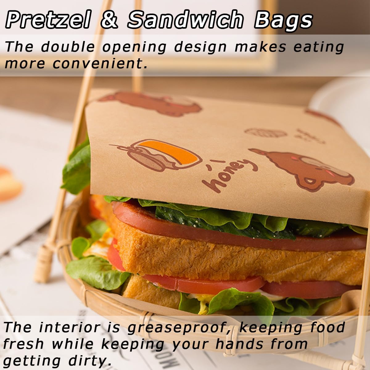Bolsas pretzel 7x7pulg doble apertura 100uds a prueba de grasa