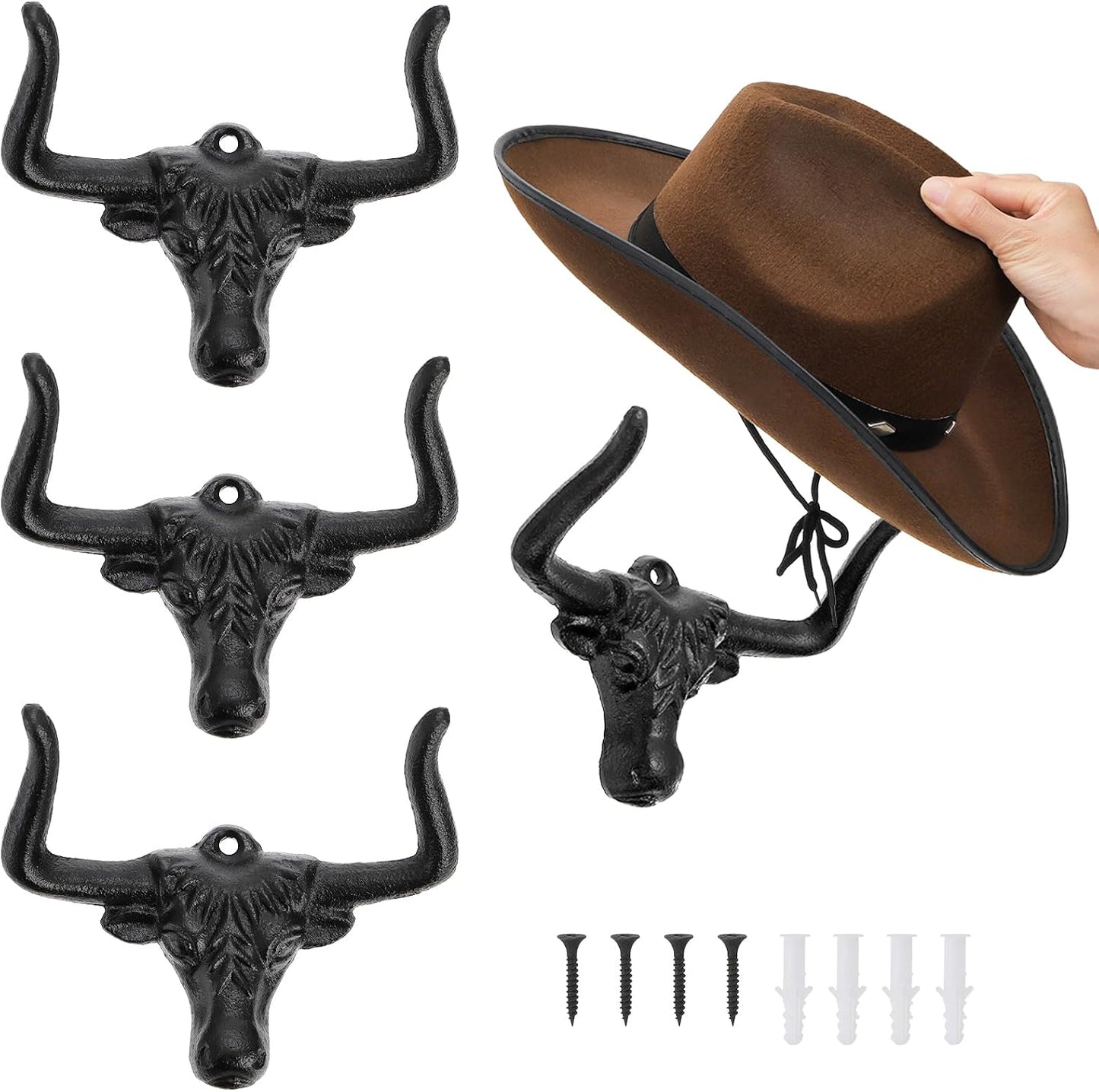 4 Pzas Perchero Vaquero Metal Ganchos Hierro Fundido