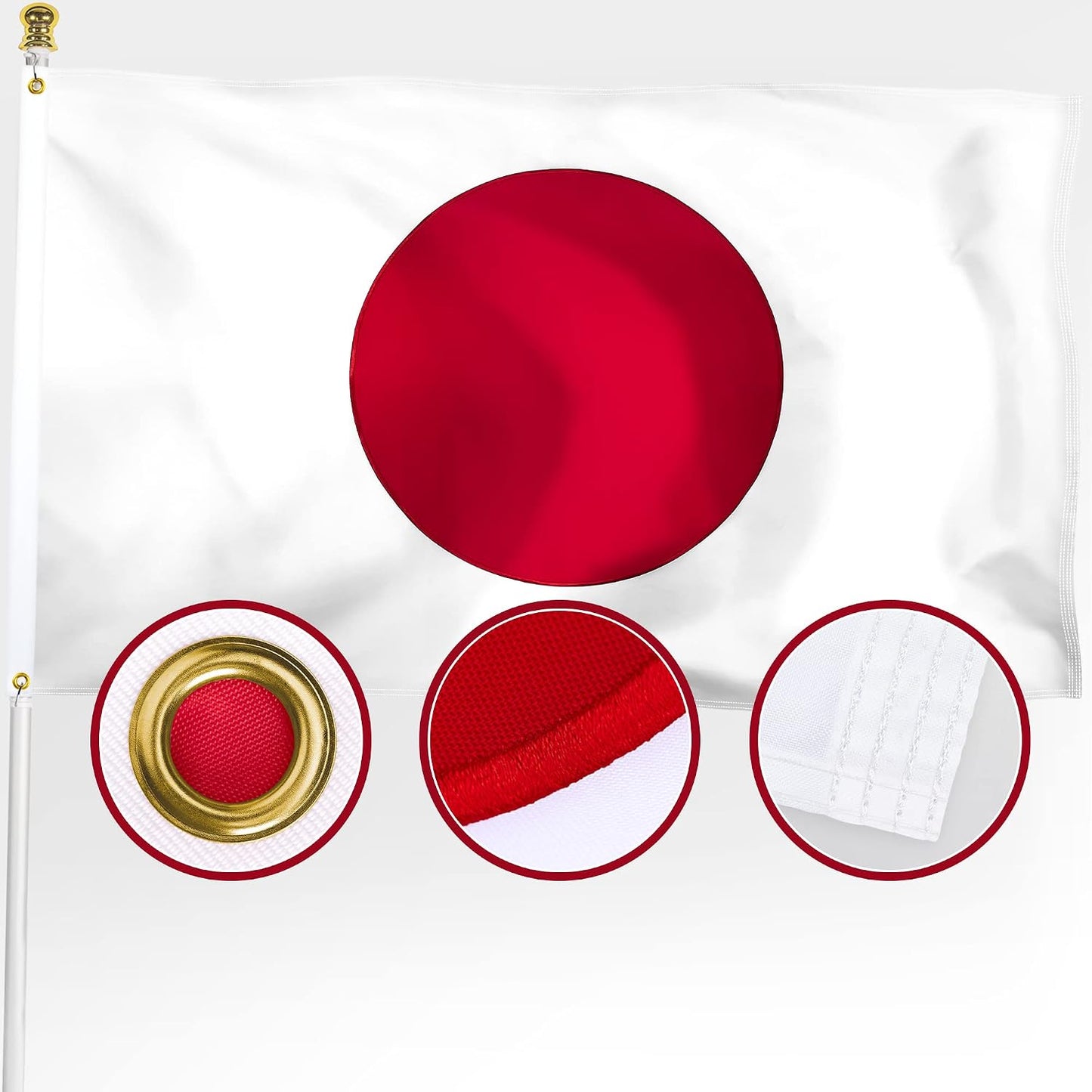 Bandera Japón 3x5ft doble cara nailon 210D bordado
