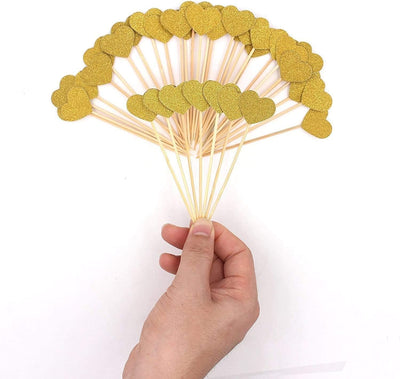 40 Pzas Toppers Cupcakes Corazón Dorado para Bodas y Cumpleaños