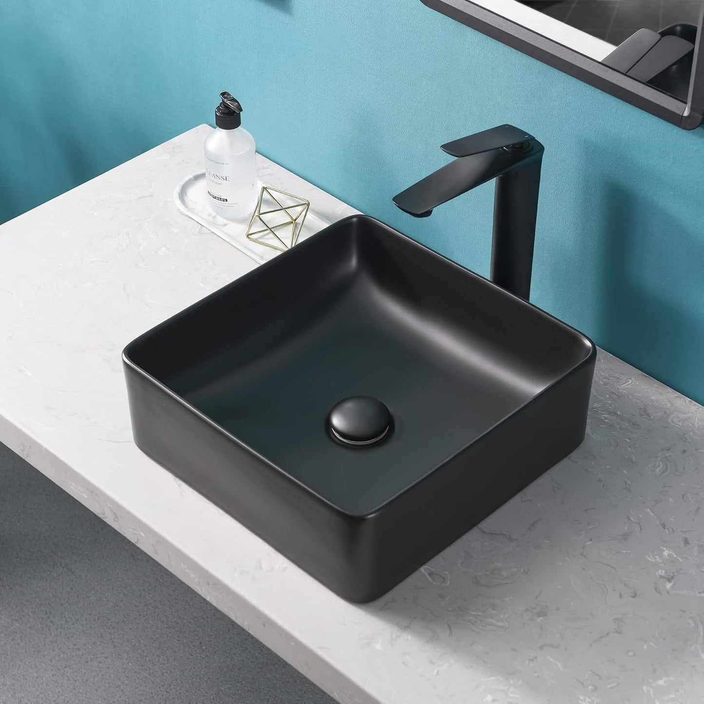 Fregadero baño negro mate 14.3pulg drenaje desplegable