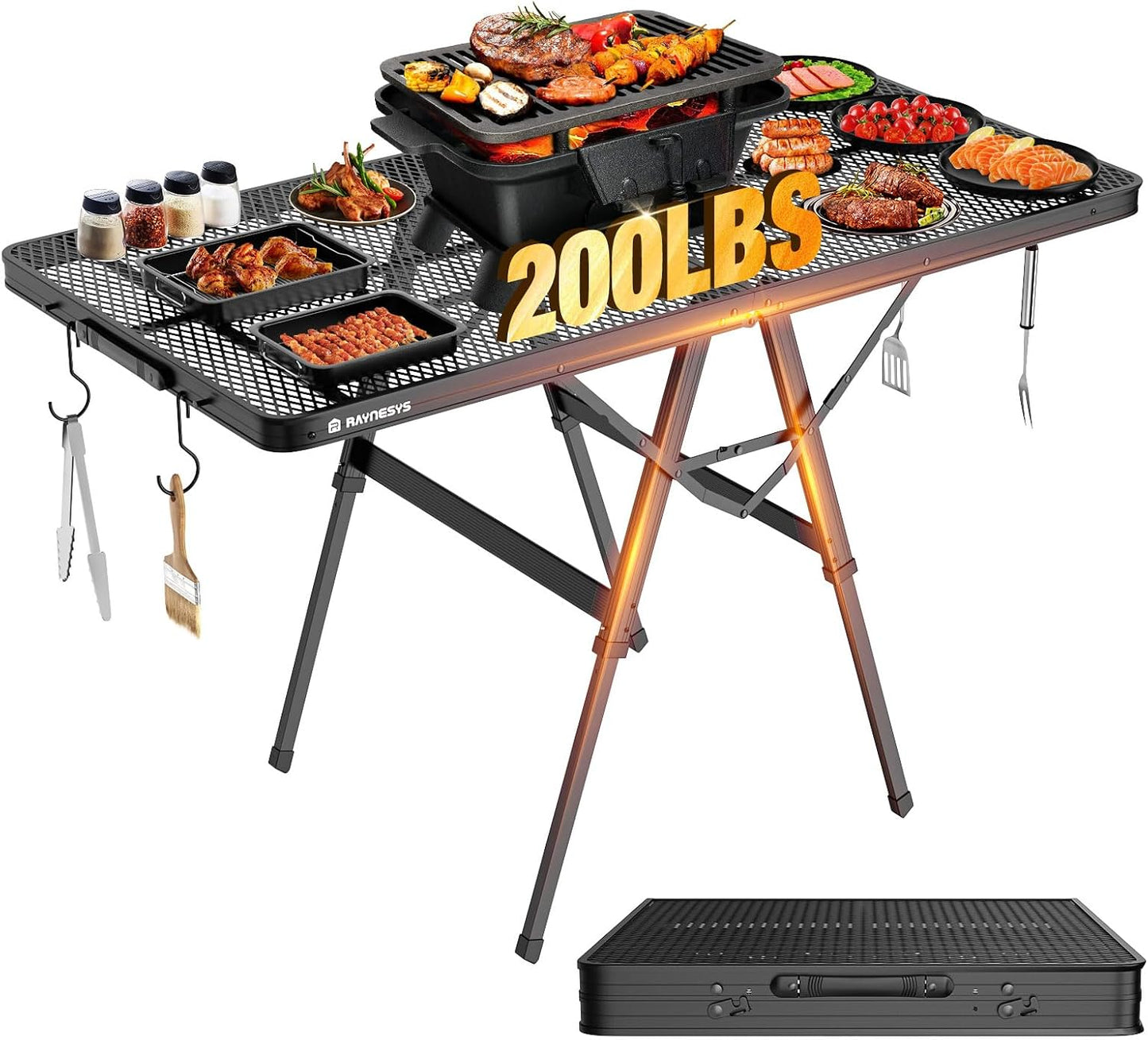 Mesa plegable parrilla malla 4ft metal ajustable exteriores