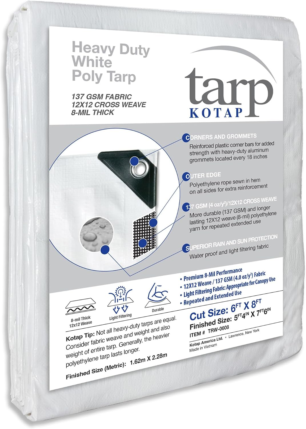 Lona polietileno 8mil UV 6x8ft blanco