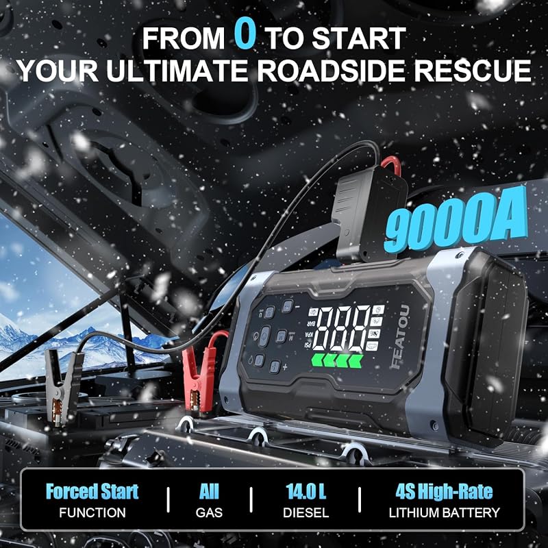 Arrancador 9000A 12V con compresor aire inflador neumáticos