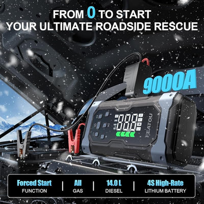 Arrancador 9000A 12V con compresor aire inflador neumáticos