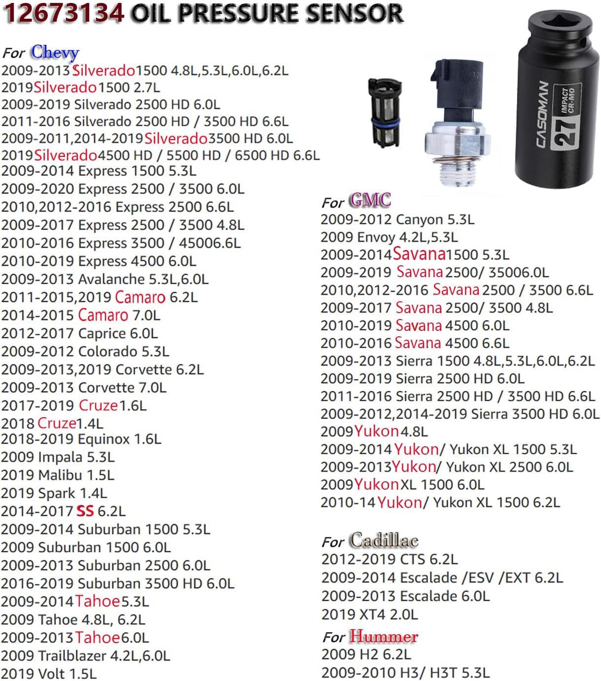 Sensor presión aceite Chevy GMC 09-20