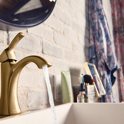 Grifo baño arco alto una manija oro cepillado kit drenaje