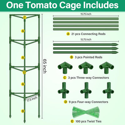 6 Jaulas Tomate 65pulg Soporte Plantas Trepadoras