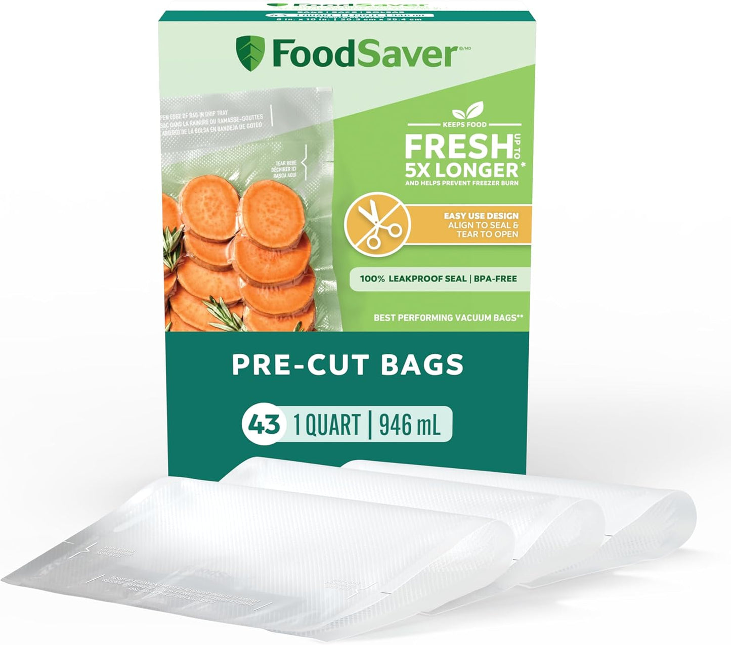 Bolsas sellado al vacío FoodSaver 1qt precortadas