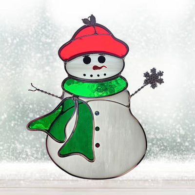 Muñeco nieve vidrieras con bufanda atrapasoles