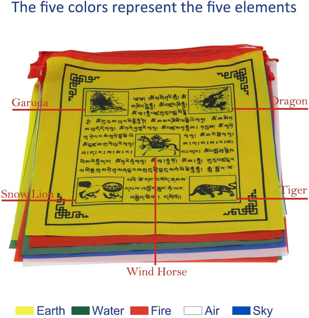 Bandera budista Tíbet 5 elementos 10x10" 25 Pzas