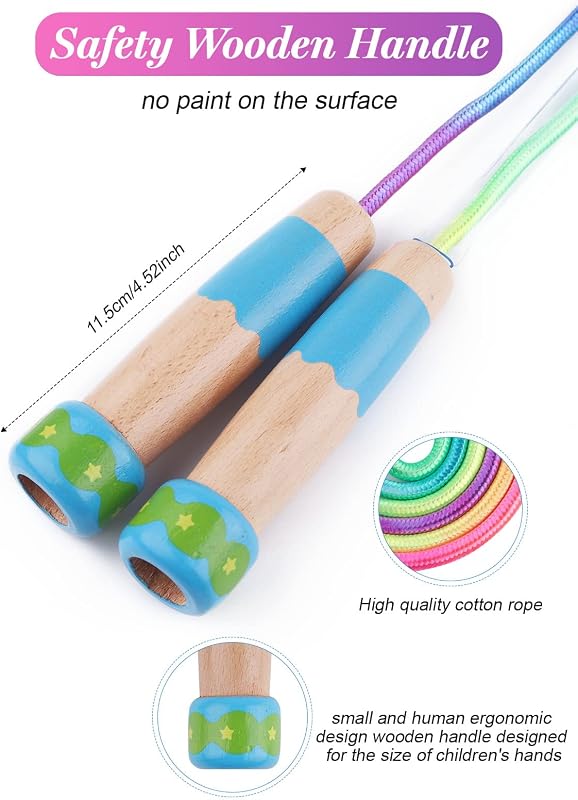 Cuerda saltar ajustable mango madera para niños fitness