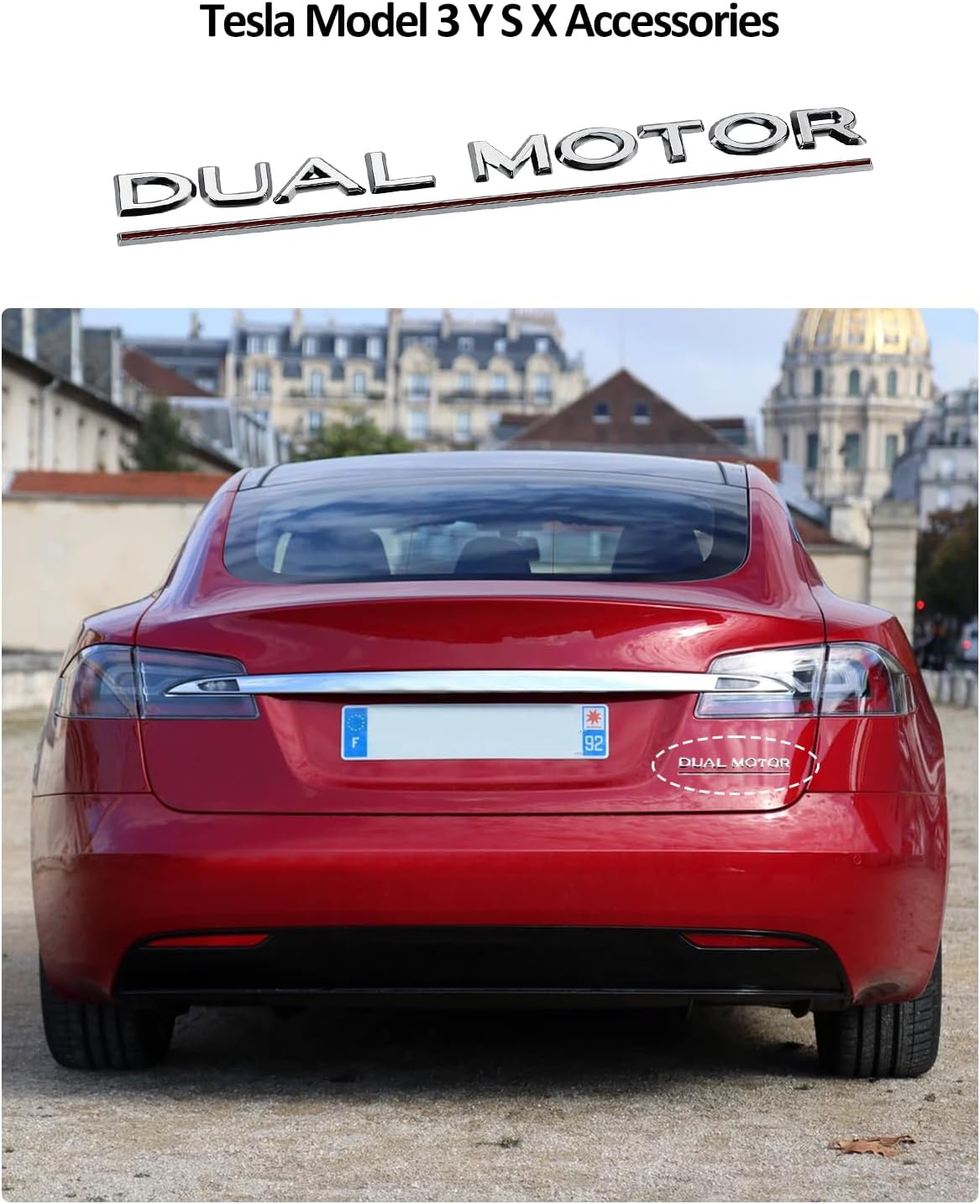 Letras metálicas doble motor Tesla Model 3 S X plateadas