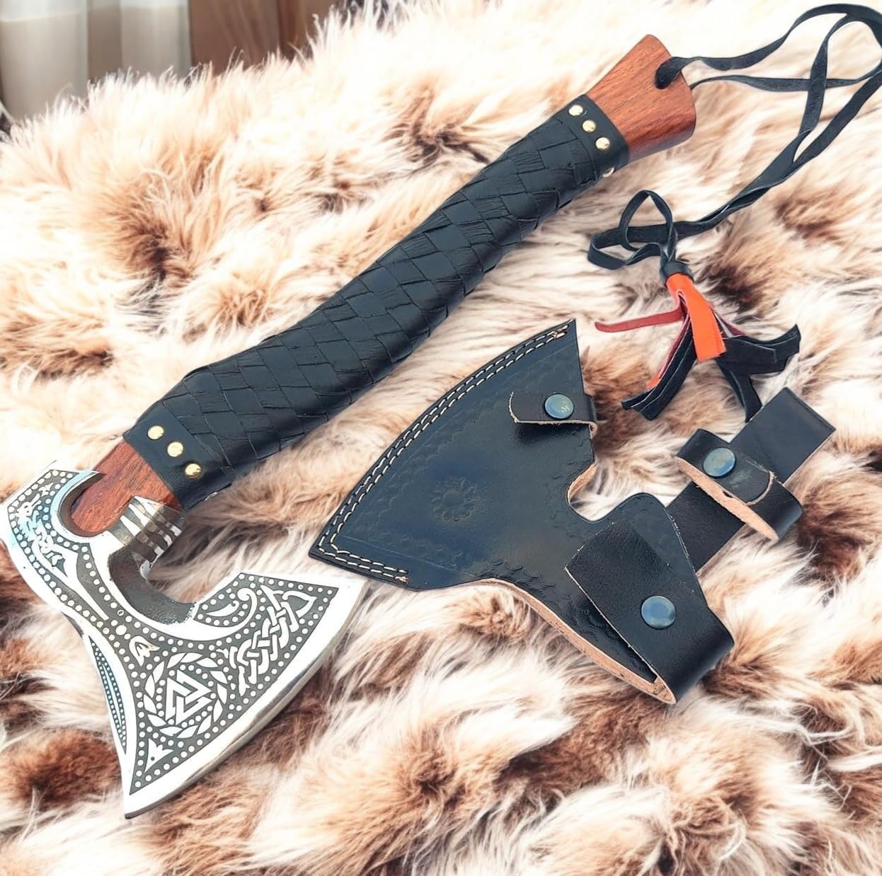 Hacha vikinga AX-7000 acero carbono mango madera rosa
