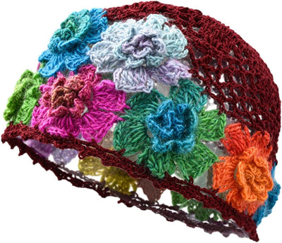 Gorro ganchillo flores elegante para compras al aire libre