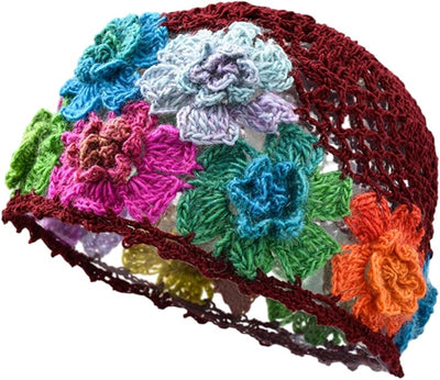 Gorro ganchillo flores elegante para compras al aire libre