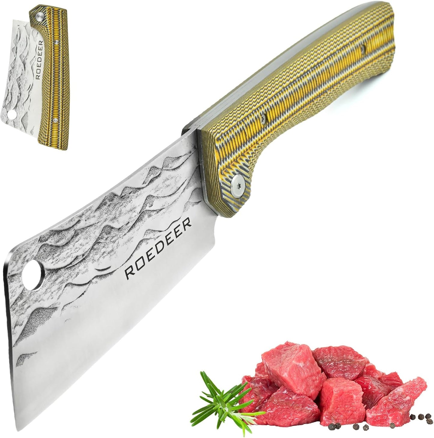 Cuchillo chef plegable hoja forjada mango micarta