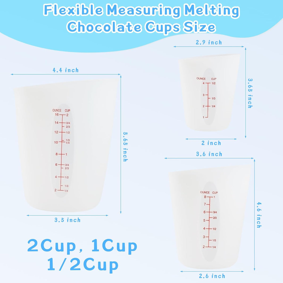 3 Tazas Silicón Alimenticio para Derretir Chocolate Reutilizable