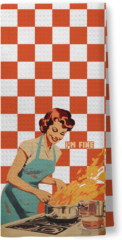 Toallas cocina diseño retro 50s cuadros rojos para regalo mujer
