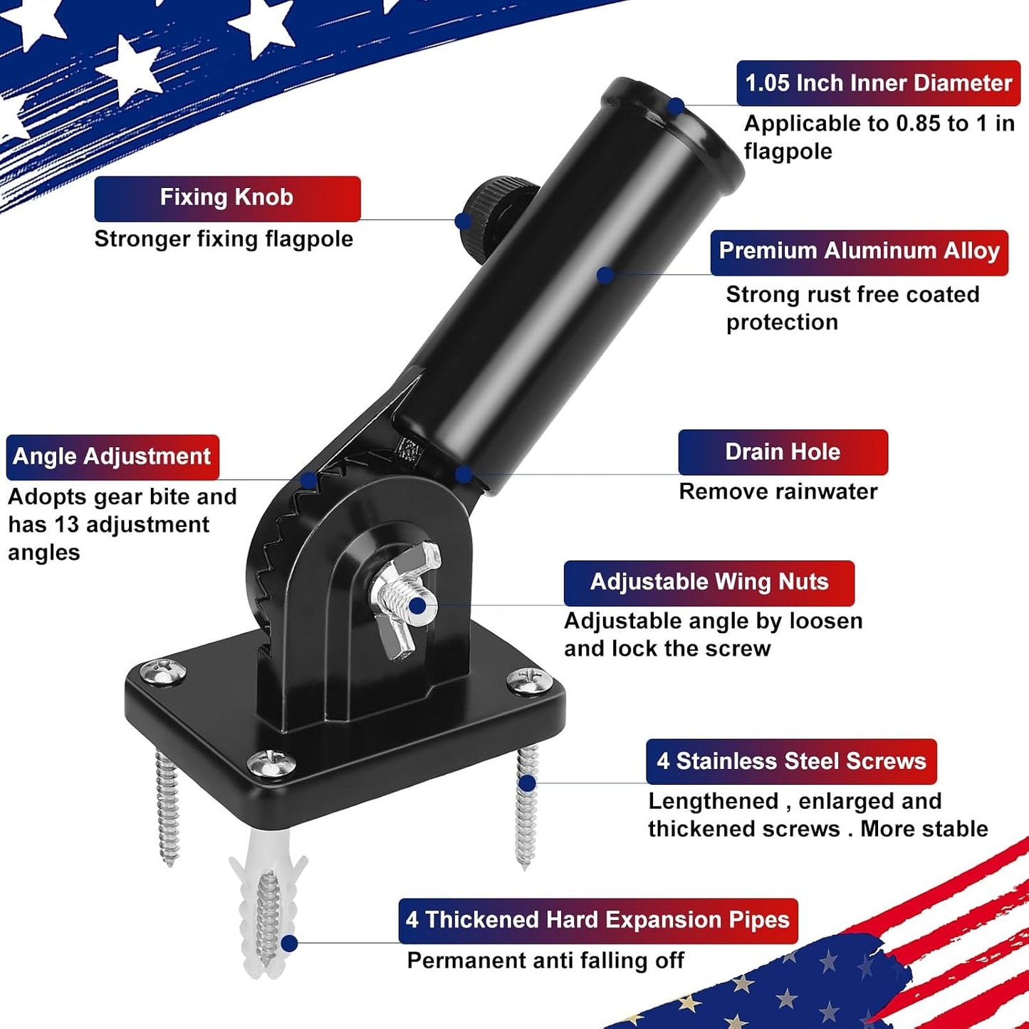Soporte ajustable para asta de bandera exterior de metal