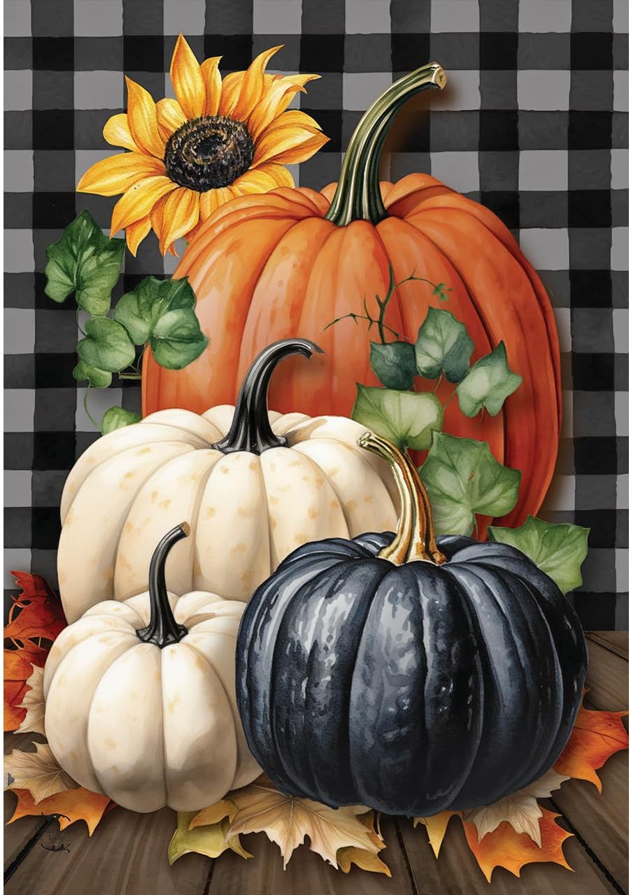 Bandera casa calabazas cuadros otoño
