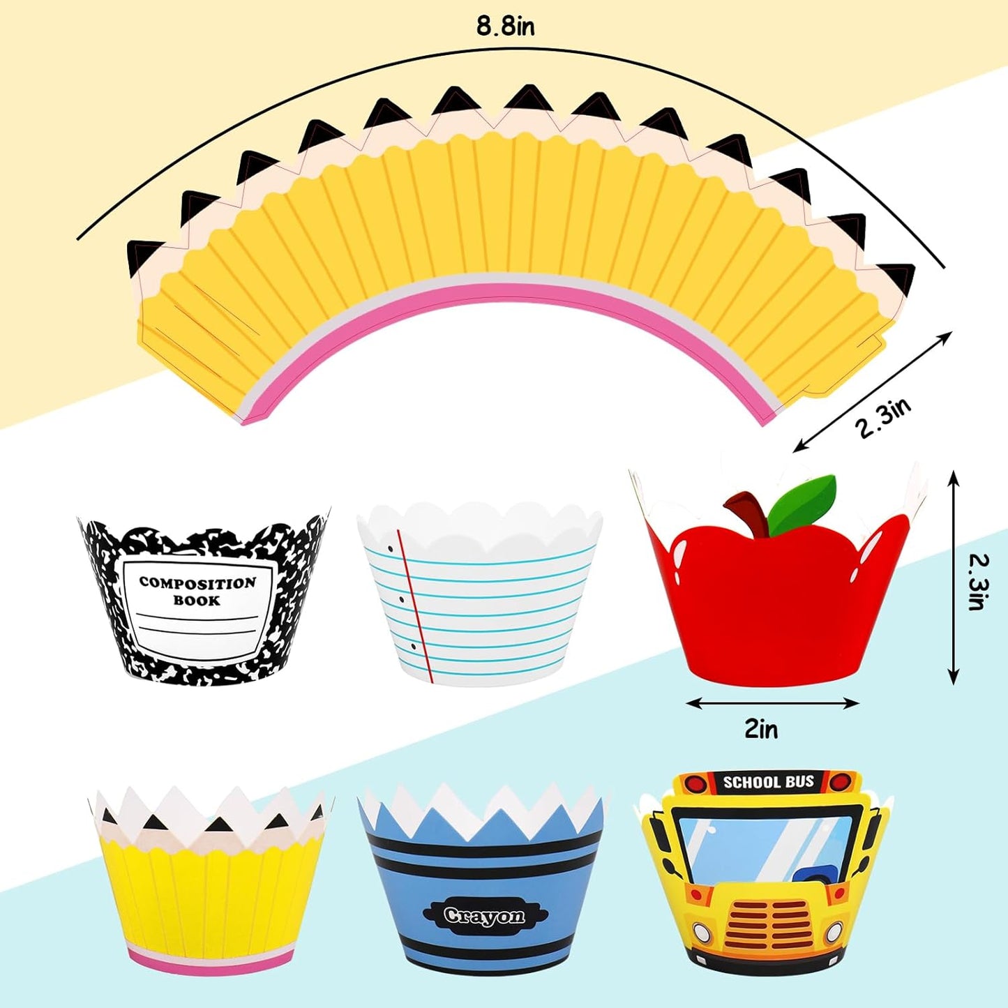 Envoltorios para cupcakes FYSUIMU regreso a clases 6 diseños