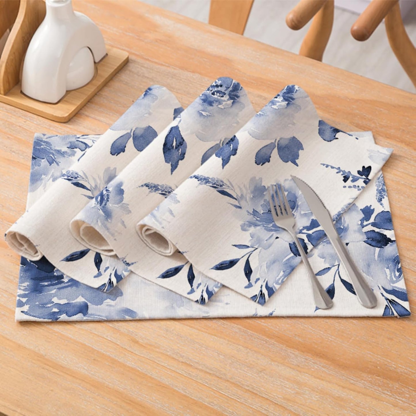 4 Manteles Acuarela Hojas Azules 12x18pulg Hogar Fiesta