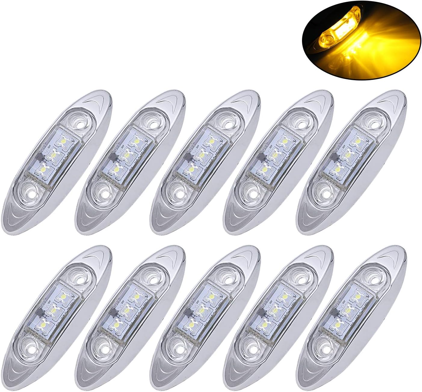 10 Indicadores LED Ámbar Claro Bisel Cromado Universal
