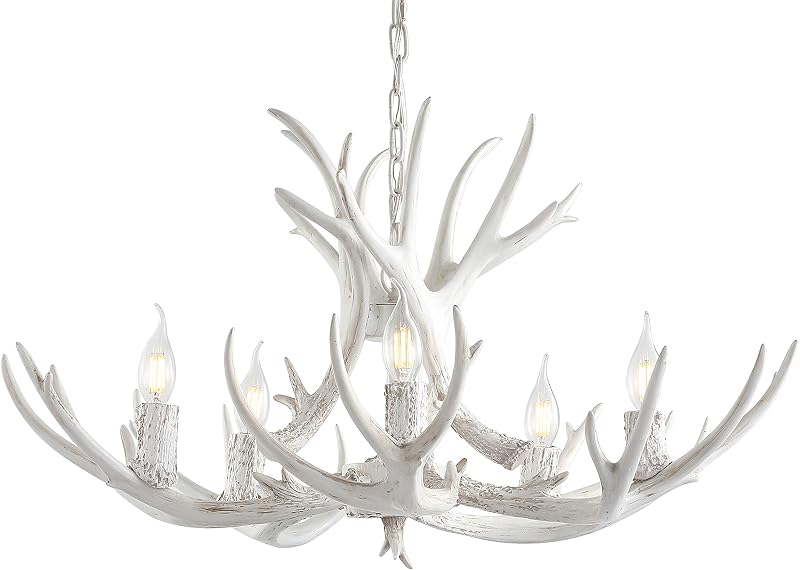 Candelabro resina blanca 30pulg 5 luces LED rústico comedor