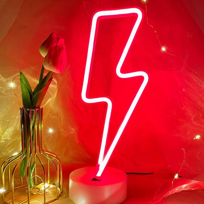 Letrero neón forma rayo rojo USB dormitorio