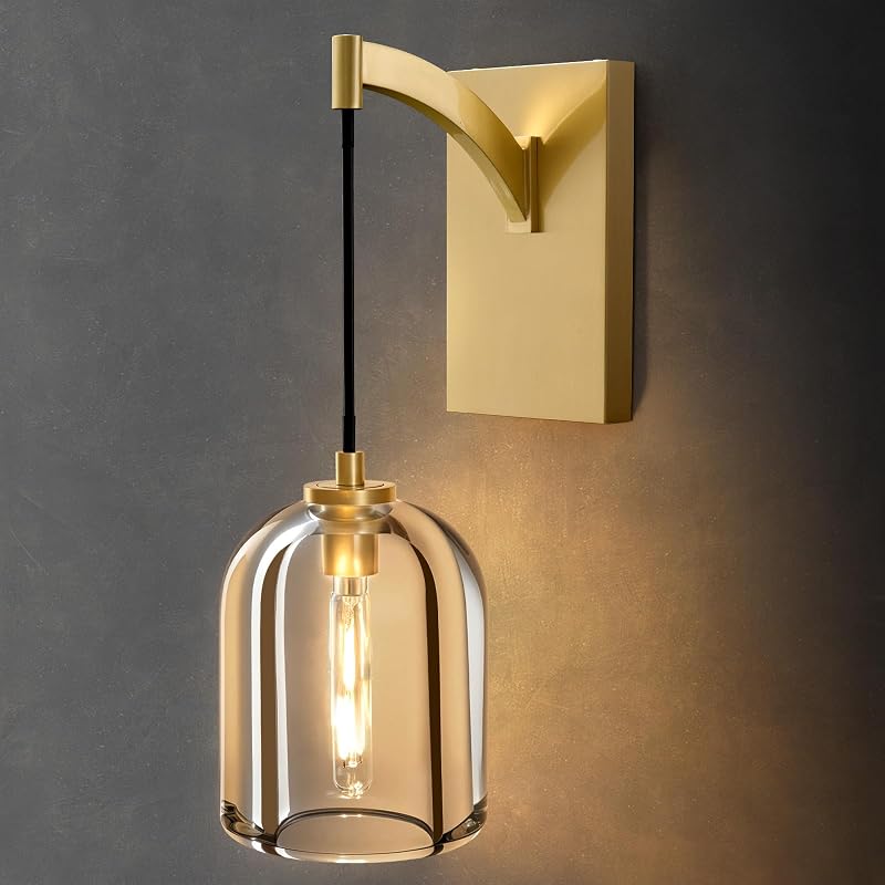 Aplique pared latón cristal regulable dorado con bombilla