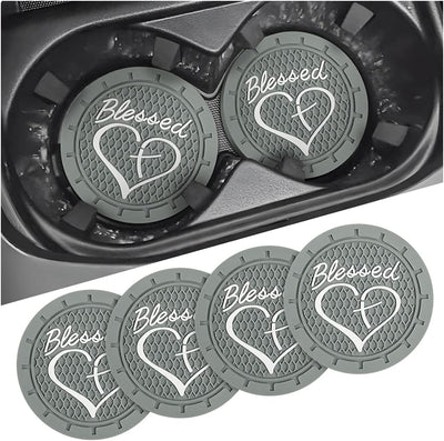 4 Posavasos Auto PVC 2.75pulg Diseño Cruz Bendita