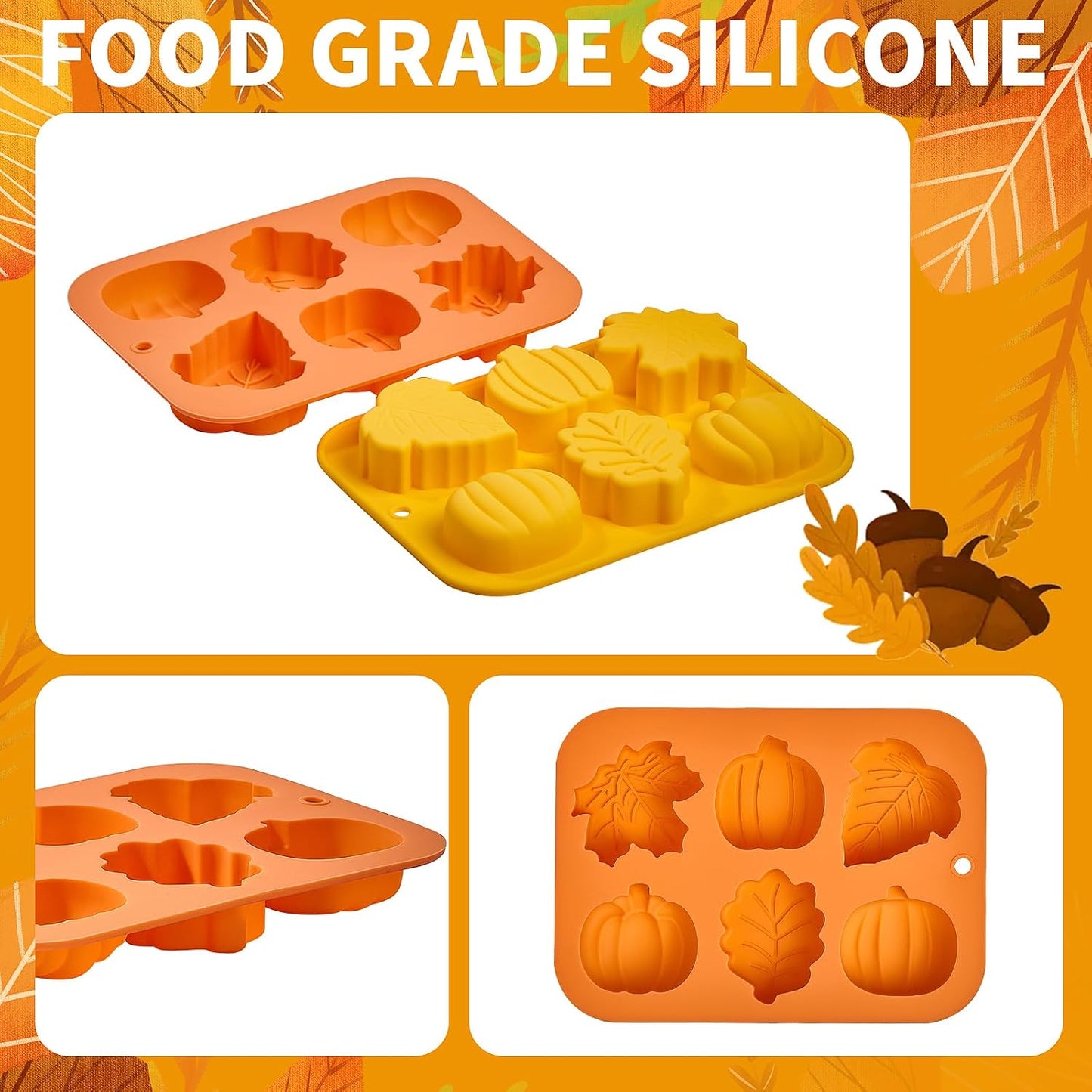 Moldes silicona calabaza caramelo chocolate hojas arce otoño