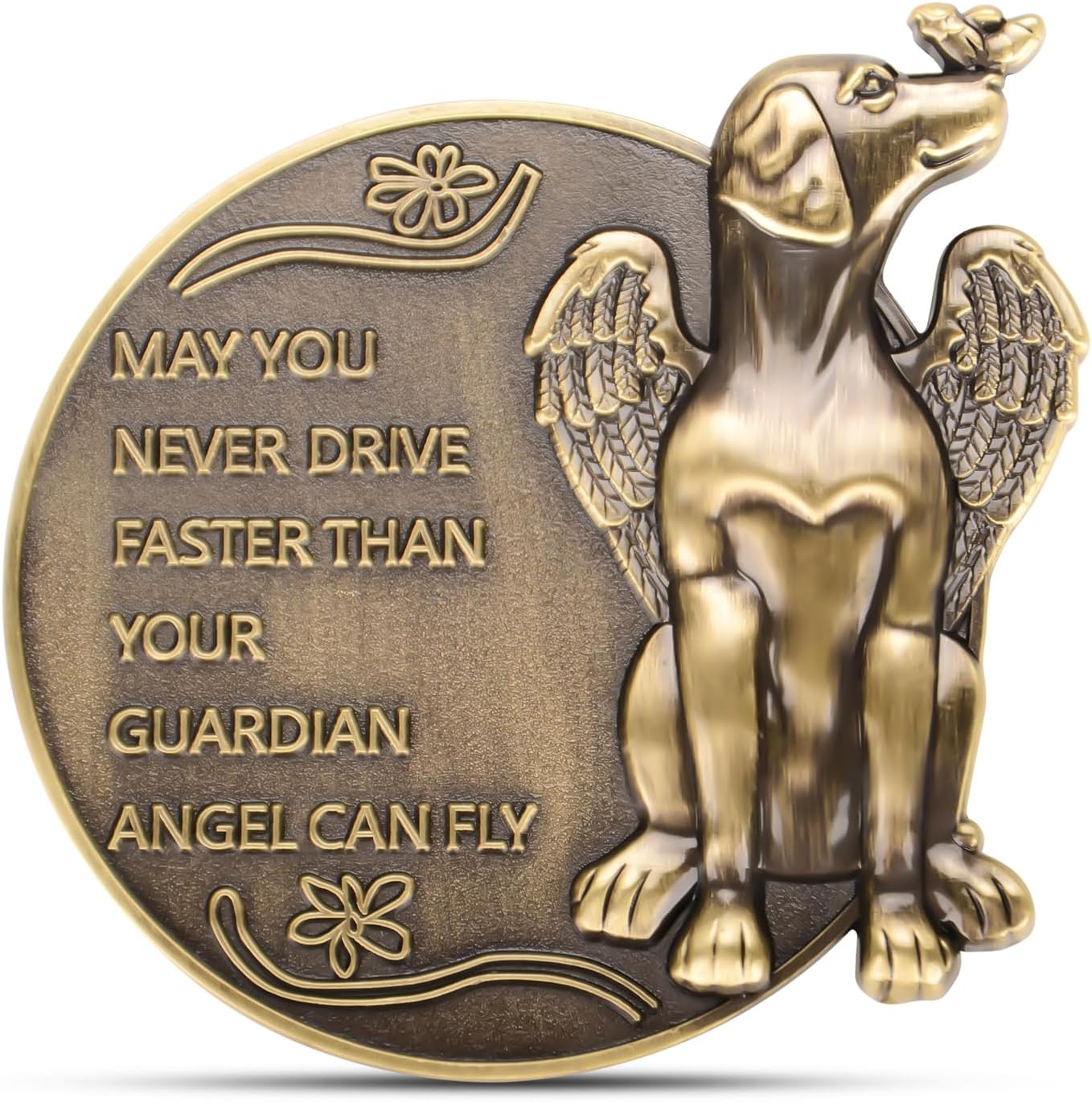Clip visera ángel guardián perro coche bronce