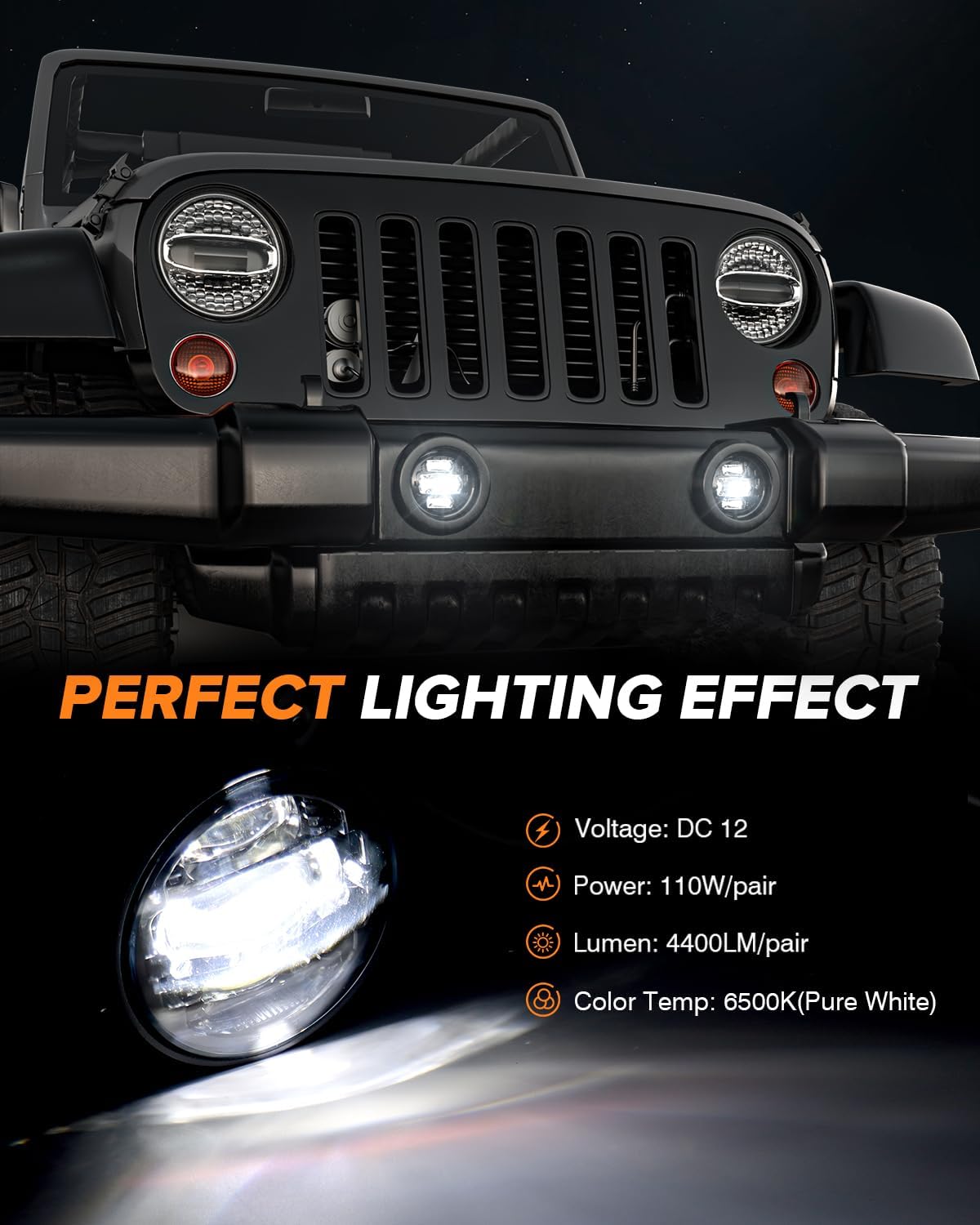 Luces antiniebla LED 4" comp Jeep Wrangler 07-18 negro