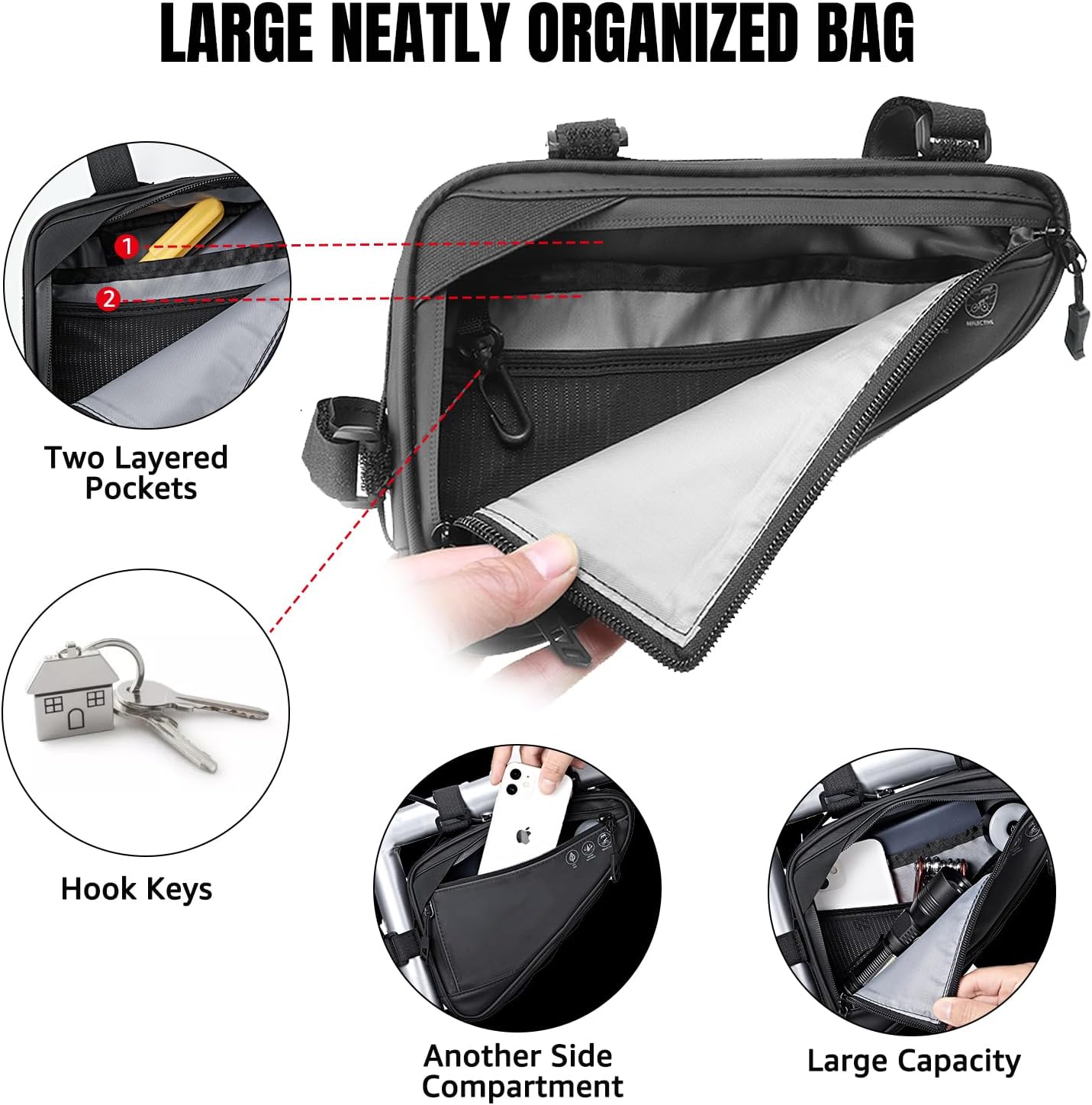 Bolsa reflectante para cuadro bicicleta con bolsillos
