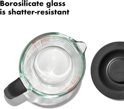 Taza medidora vidrio con tapa 2 tazas
