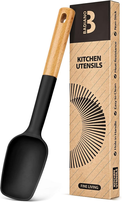 Espátula silicona mate antiadherente mango madera negro