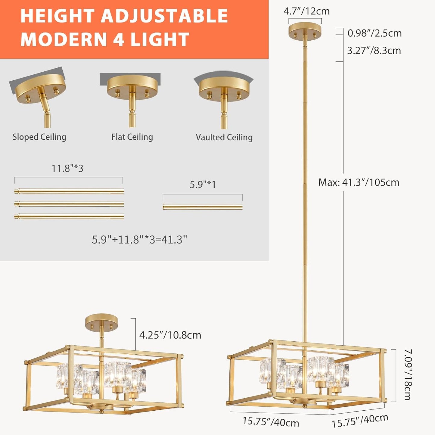 Candelabro dorado 4 luces estilo campo cocina sala