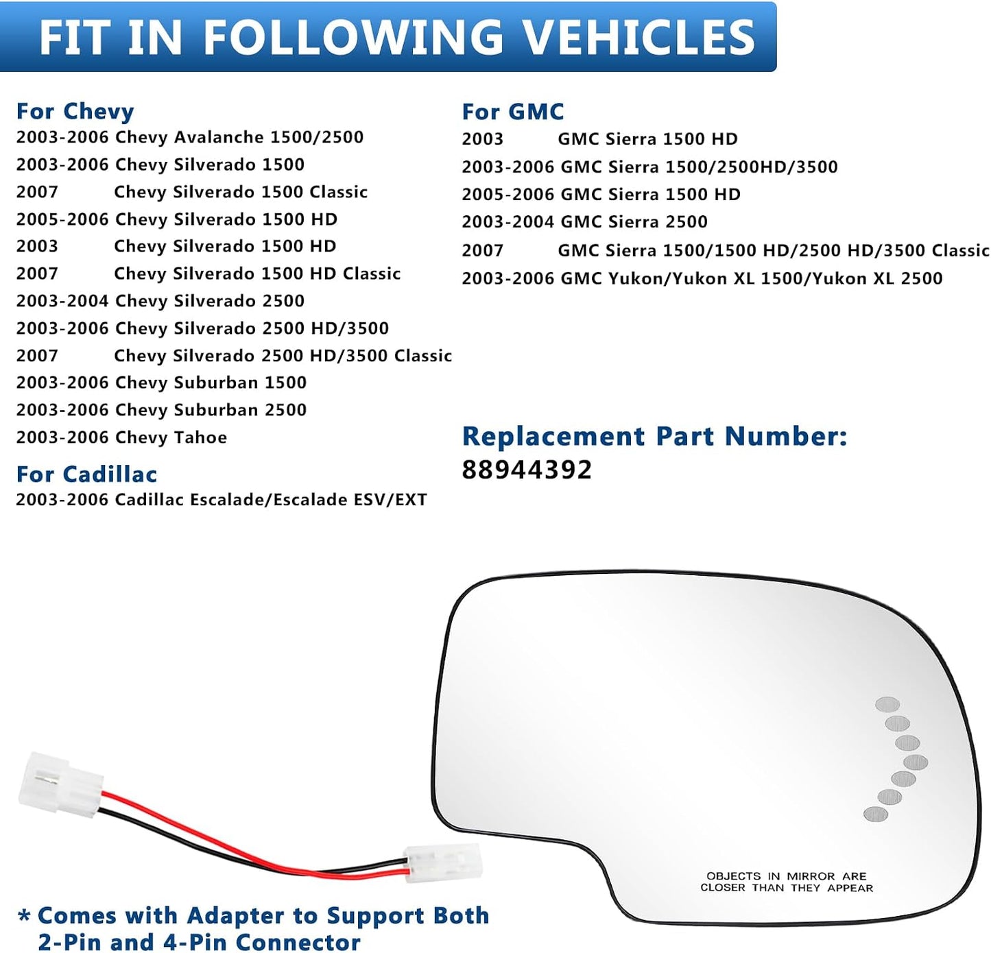 Espejo lateral derecho calefactable Chevy Silverado 03-06