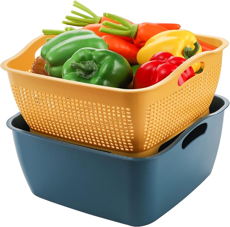 Set 2 Coladores Cocina 9-8qt Cesta Plástico Doble Capa Drenaje