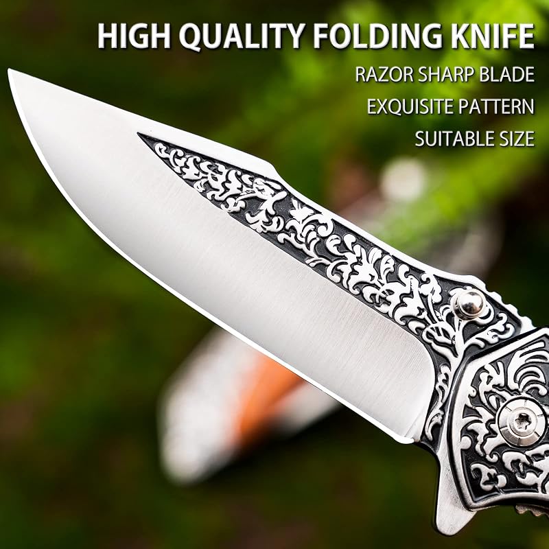 Cuchillo plegable EDC hoja 3.6pulg patrón 3D clásico hombre