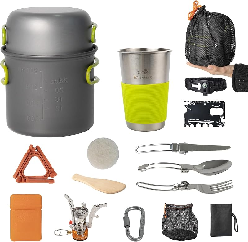 Kit utensilios cocina camping 16 pzas para 1-2 personas